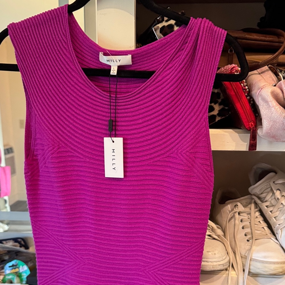 Milly Fuchsia Ribbed Tank Top